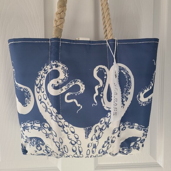 Sea Bags White on Navy Octopus Handbag Tote NWT - Picture 2 of 11